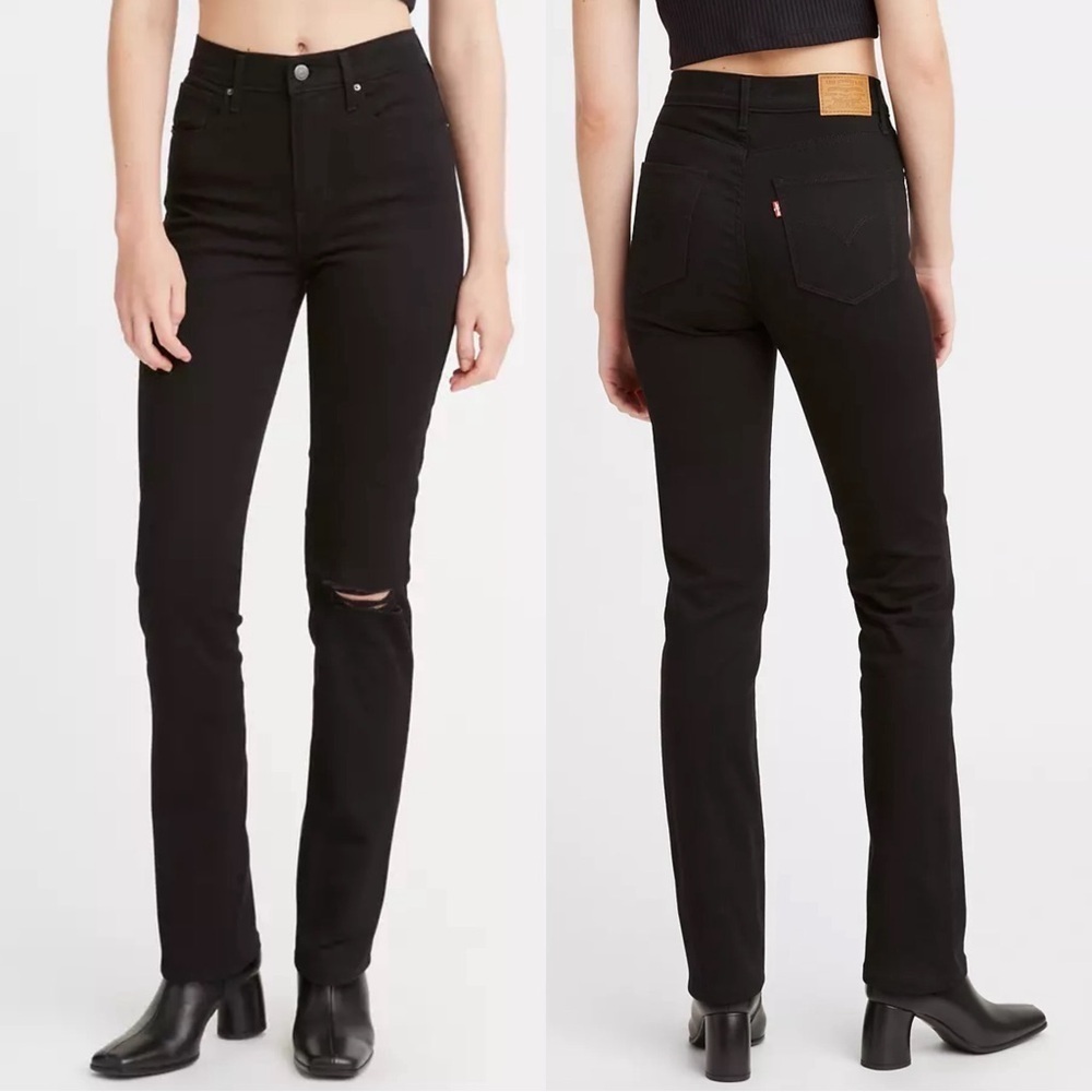 NWT Levi's 724 Black Ripped Jeans Size 29 High Rise Straight Leg